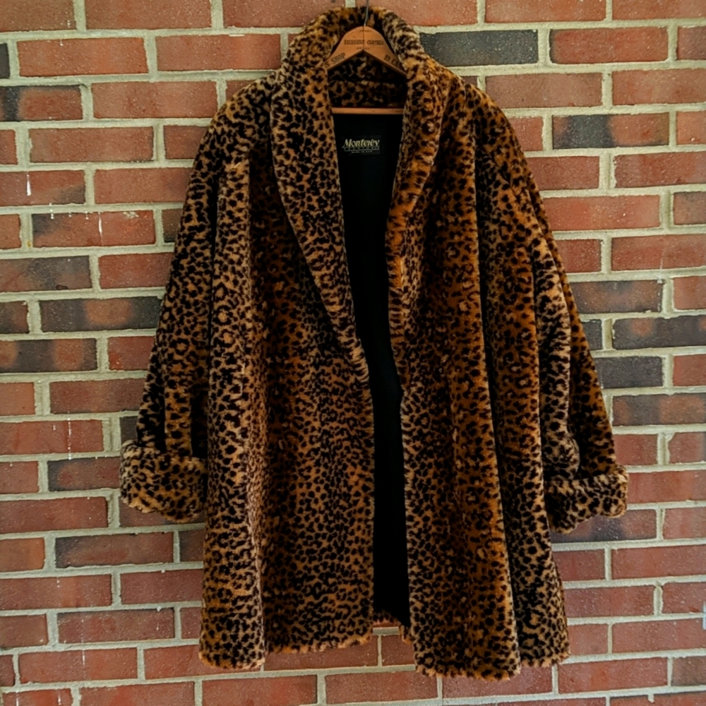 Leopard print coat.